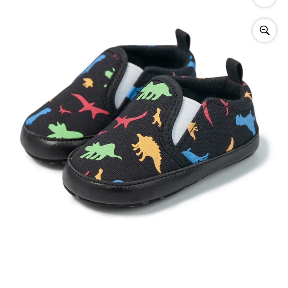 MECKIOR Infant Baby Shoes Printed Dinosaur Kids Boy Girl Slip On Black Size 1